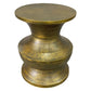 18 Inch Round Accent Side End Table, Turned Pedestal Base, Aluminum, Antique Gold Brass By The Urban Port