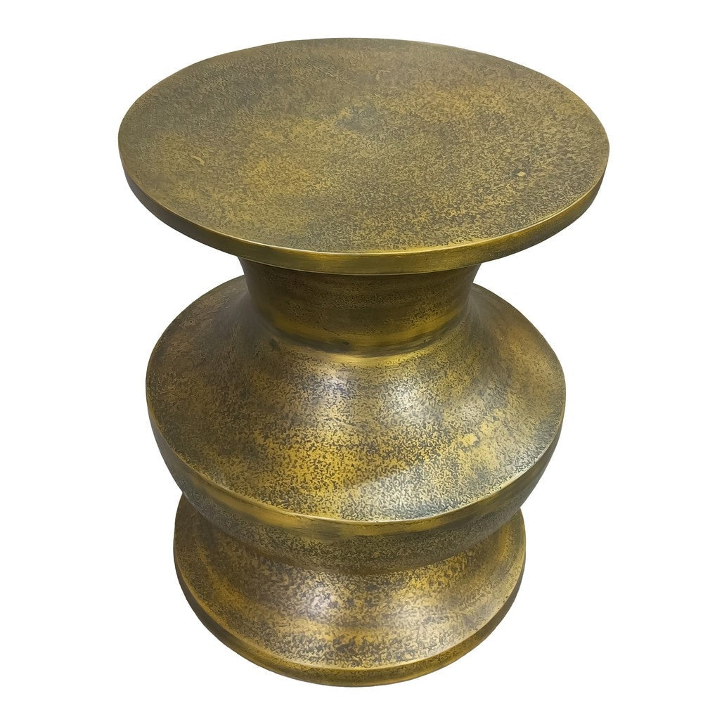 18 Inch Round Accent Side End Table Turned Pedestal Base Aluminum Antique Gold Brass By The Urban Port UPT-276804