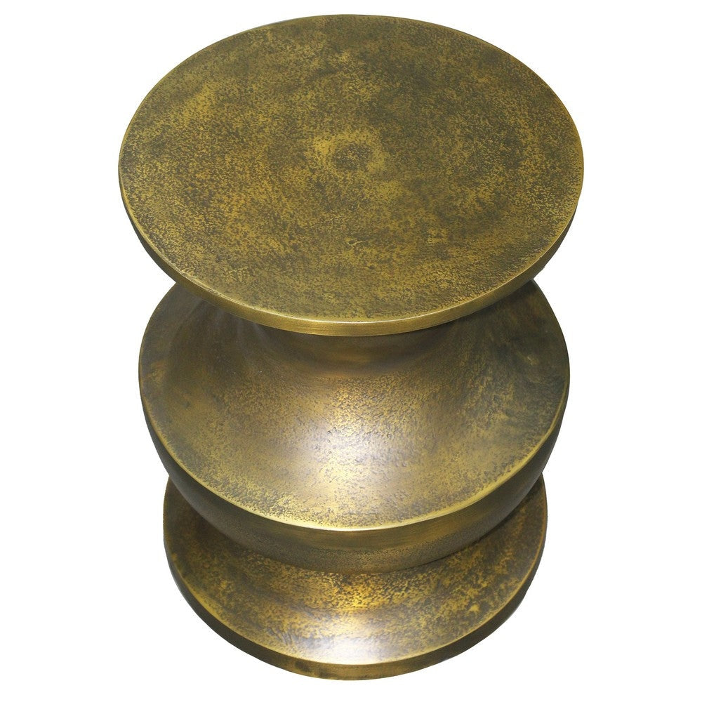 18 Inch Round Accent Side End Table Turned Pedestal Base Aluminum Antique Gold Brass By The Urban Port UPT-276804