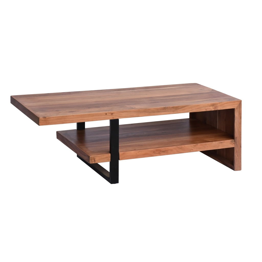 52 Inch Handcrafted Live Edge Coffee Table Black Iron Frame Brown Acacia Wood By The Urban Port UPT-276812