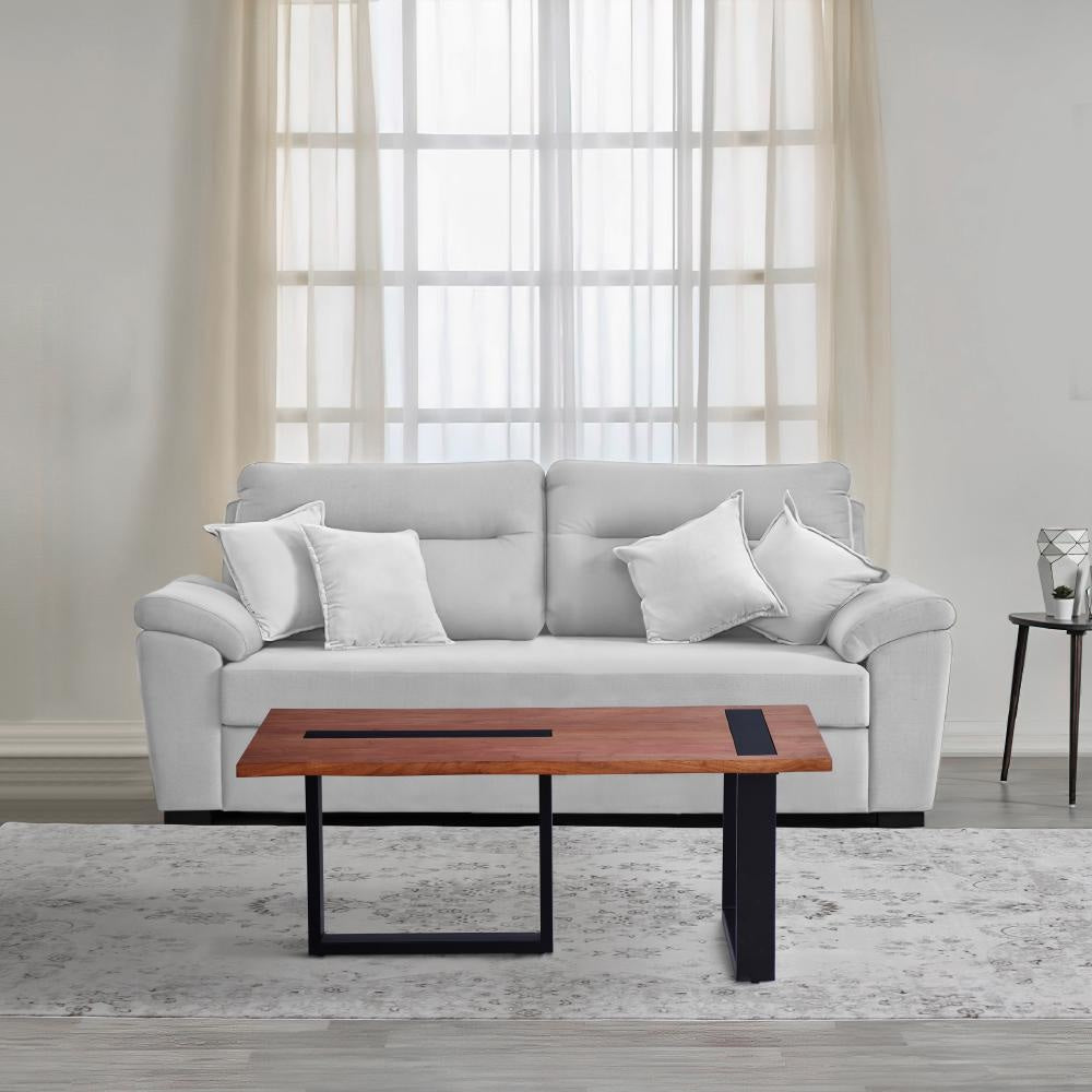 Fiona 45 Inch Farmhouse Coffee Table Acacia Wood Rectangular Metal Frame Natural Brown Black By The Urban Port UPT-276814