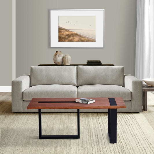 Fiona 45 Inch Farmhouse Coffee Table Acacia Wood Rectangular Metal Frame Natural Brown Black By The Urban Port UPT-276814