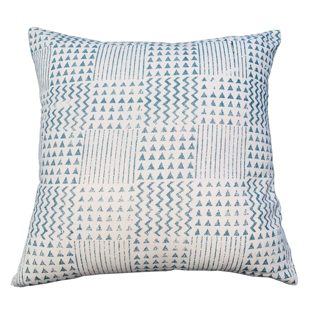 18 x 18 Handcrafted Square Cotton Accent Throw Pillow, Aztec Minimalistic Print, Blue, White By The Urban Port
