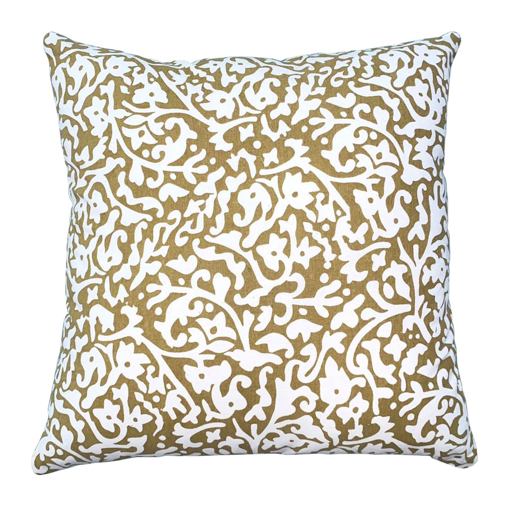 18 x 18 Handcrafted Cotton Square Accent Throw Pillow, Elegant Filigree Pattern, White and Gold By The Urban Port