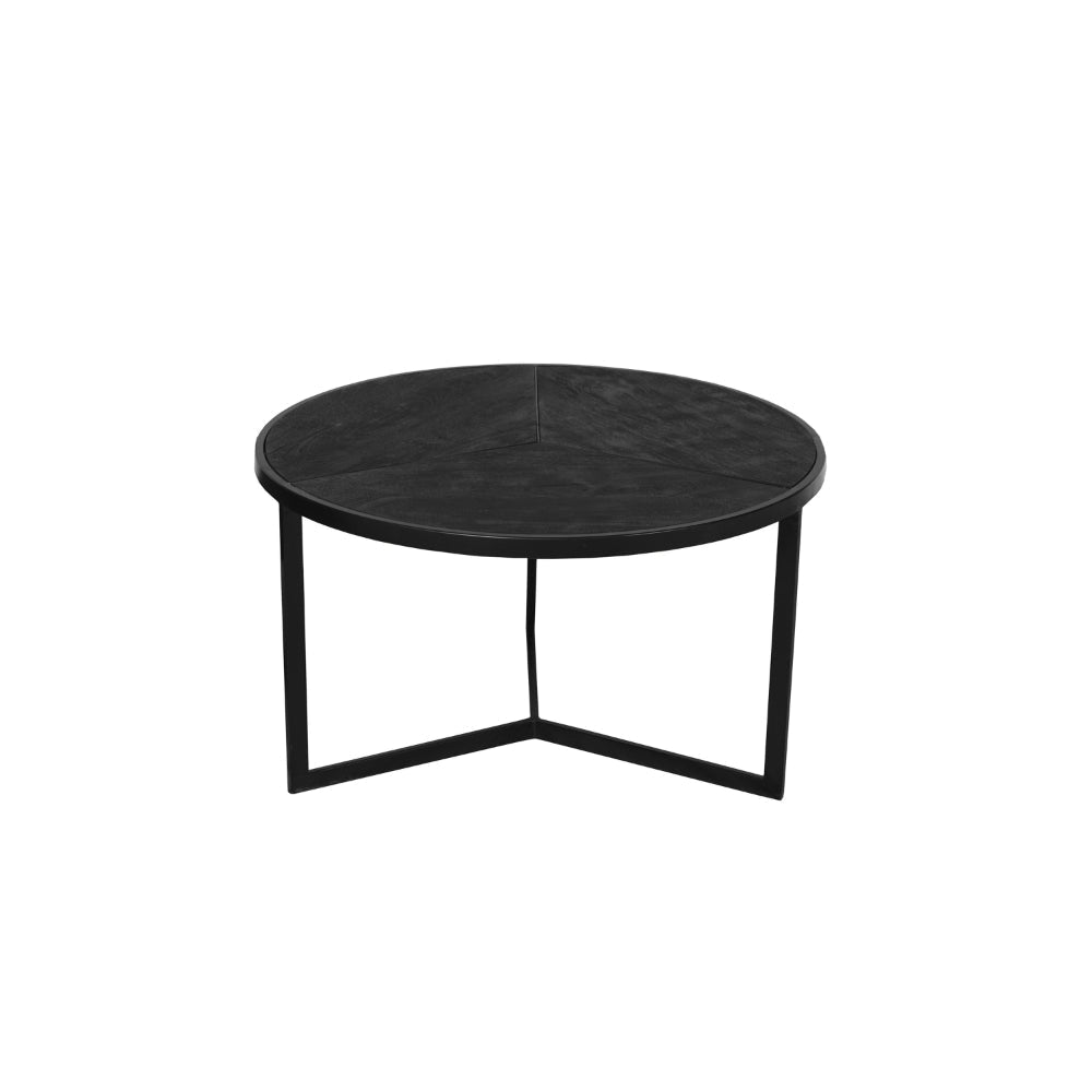 28 20 Inch Round Nesting Coffee Table Set Of 2 Handcrafted Mango Wood Charcoal Gray Top Black Iron Base By The Urban Port UPT-282966
