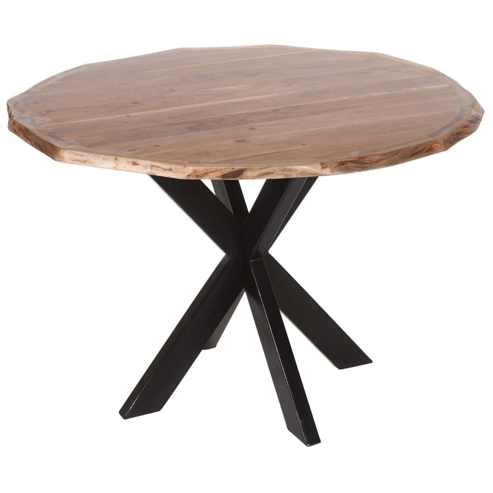 41 Inch Handcrafted Live Edge Round Dining Table with a Natural Brown Acacia Wood Top and Black Iron Legs By The Urban Port UPT-282967