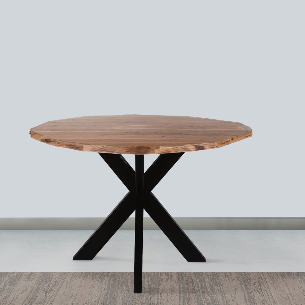 41 Inch Handcrafted Live Edge Round Dining Table with a Natural Brown Acacia Wood Top and Black Iron Legs By The Urban Port UPT-282967