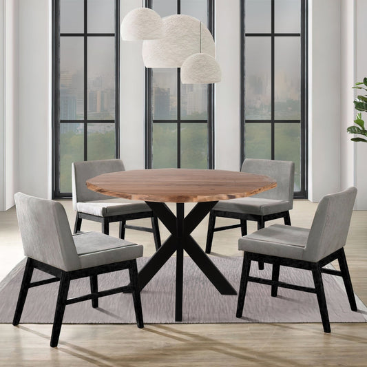 41 Inch Handcrafted Live Edge Round Dining Table with a Natural Brown Acacia Wood Top and Black Iron Legs By The Urban Port