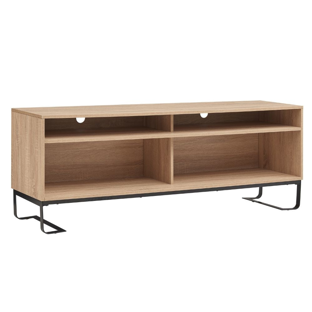 60 Inch Modern TV Media Entertainment Console, 4 Compartments, Metal Frame Base, Light Oak Brown By The Urban Port