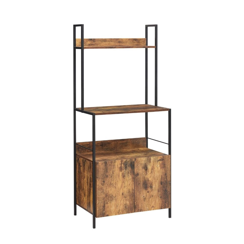 66 Inch Industrial Style 3 Tier Kitchen Baker Rack with Storage Cabinet, Rustic Brown, Black Metal Frame By The Urban Port
