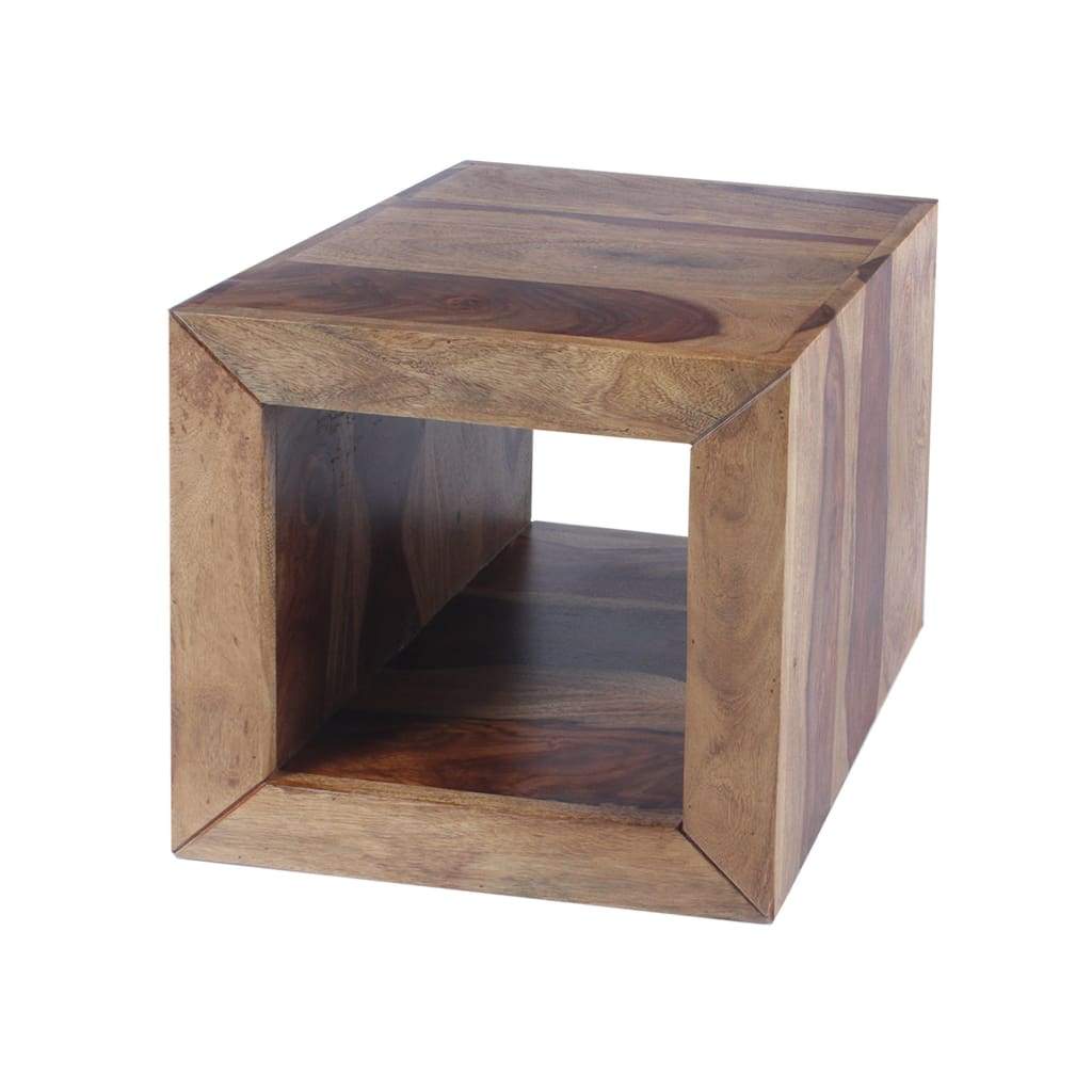 Cube Shape Rosewood Side Table With Cutout Bottom Brown-The Urban Port UPT-30350