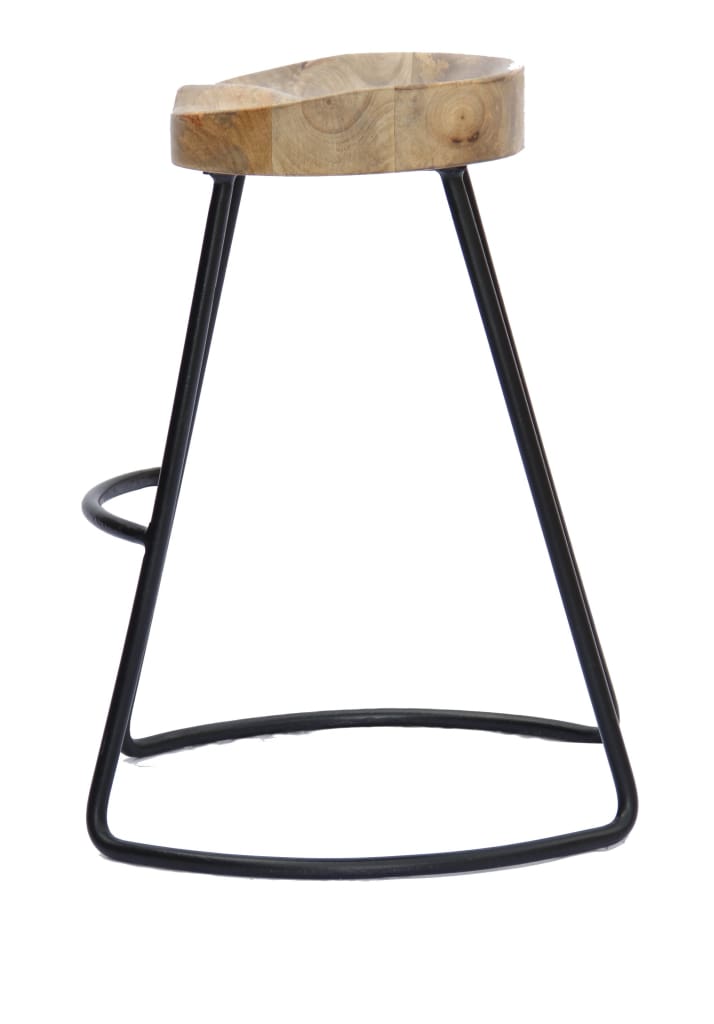 Wooden Saddle Seat Barstool with Metal Legs Large Brown and Black by The Urban Port UPT-37900