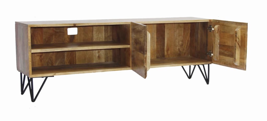 Industrial Style Mango Wood and Metal Tv Stand With Storage Cabinet Brown By The Urban Port UPT-38930
