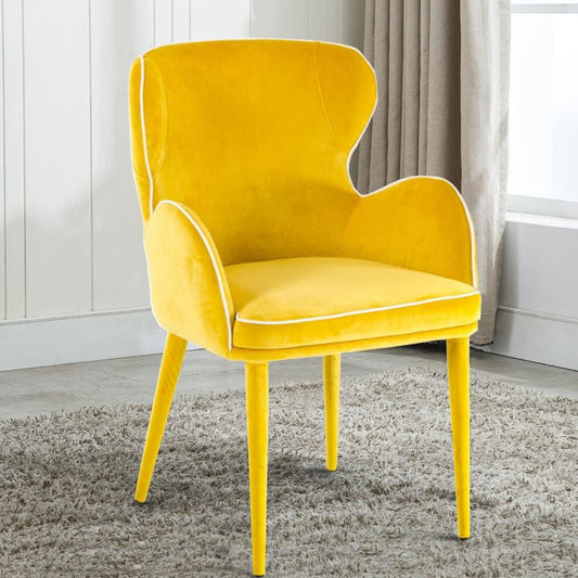 Fabric Upholstered Wing Back Design Dining Chair with High Curvy Arms, Yellow