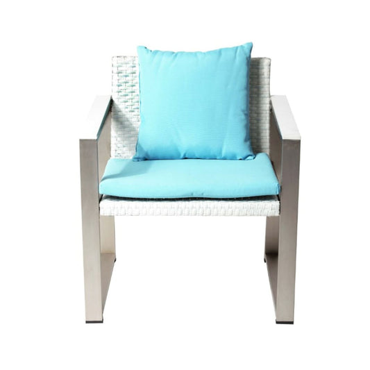 Chair | Anodized Aluminum | Cushioned | Rattan Accents | White & Turquoise