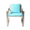 Anodized Aluminum Upholstered Cushioned Chair with Rattan, White/Turquoise