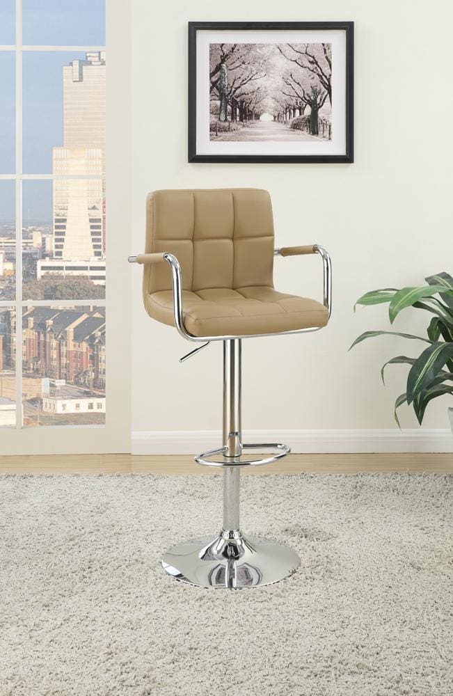 Arm Chair Style Bar Stool With Gas Lift Brown And Silver Set of 2 By Poundex