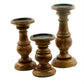 Benzara Natural Wooden Finish Pillar Shaped Candleholder Set of 3 Brown 51536