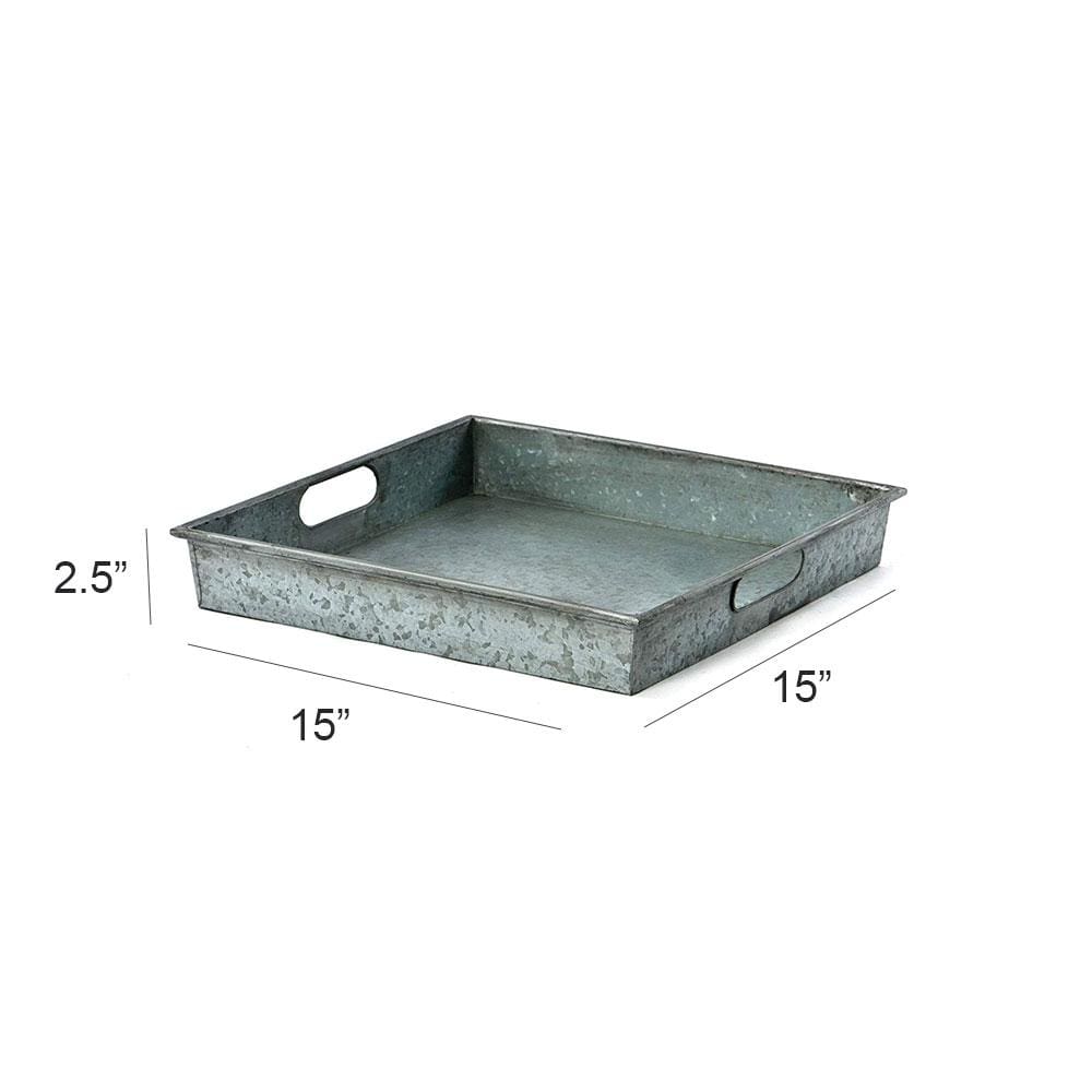 Benzara Square Galvanized Metal Tray With Handle Gray I457-AMC0012