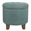 Button Tufted Fabric Upholstered Round Ottoman with Lift Top Storage, Teal Blue and Brown - K6171-F2248 By Casagear Home