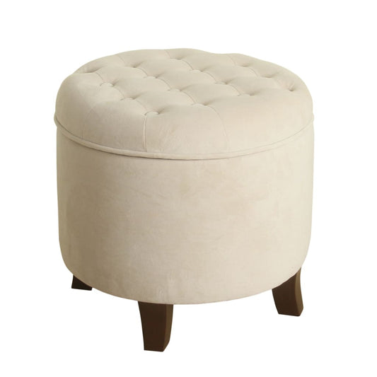 Button Tufted Velvet Upholstered Wooden Ottoman with Hidden Storage, Cream and Brown - K6171-B247 By Casagear Home