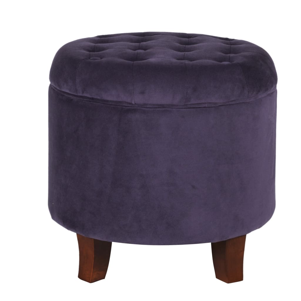 Button Tufted Velvet Upholstered Wooden Ottoman with Hidden Storage, Purple and Brown - K6171-B204 By Casagear Home