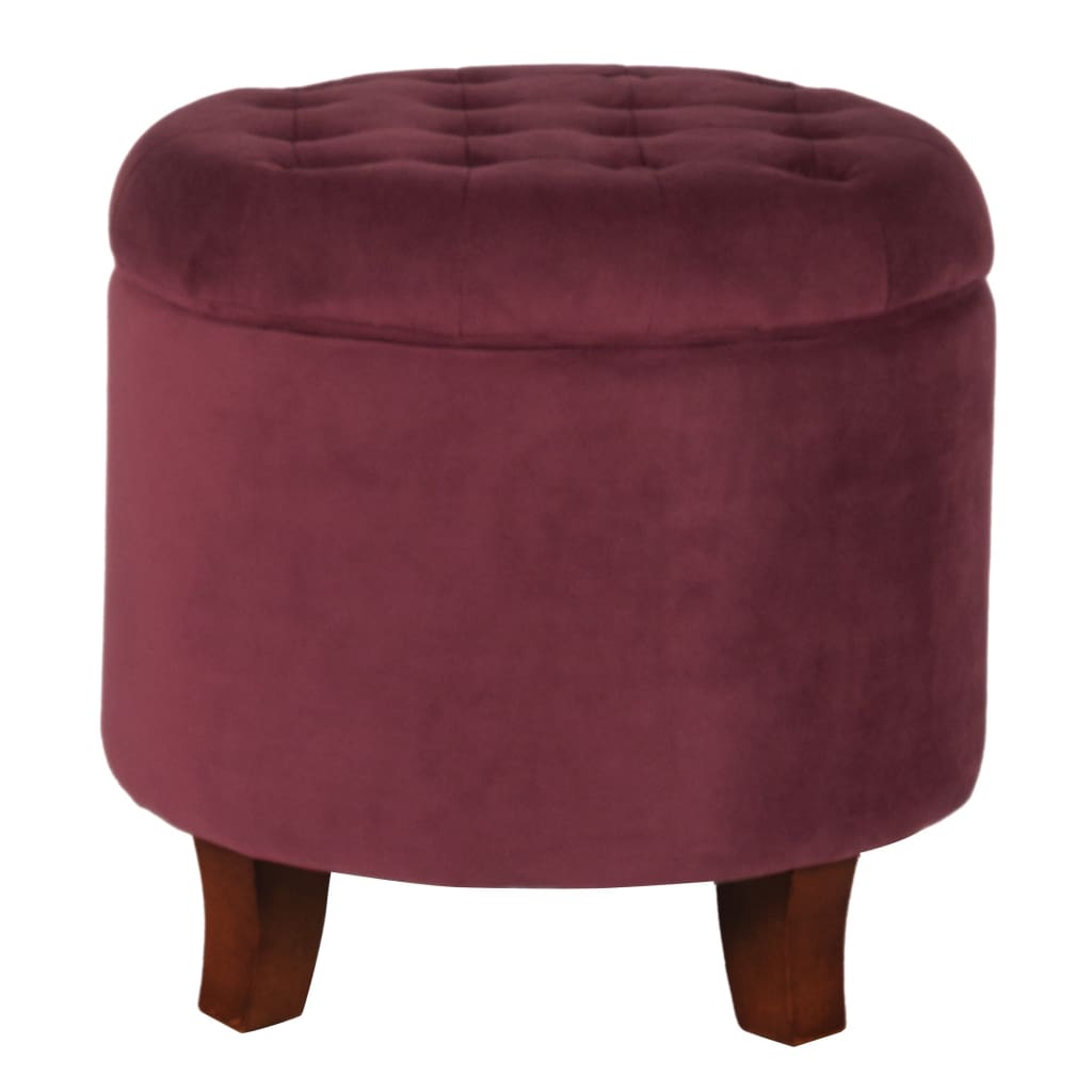 Button Tufted Velvet Upholstered Wooden Ottoman with Hidden Storage, Red and Brown - K6171-B119 By Casagear Home