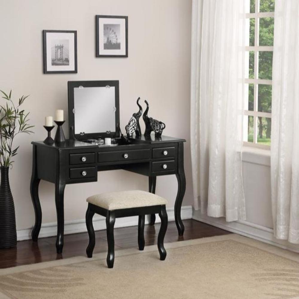 Cherub Vanity Set | Stool & Mirror | Black