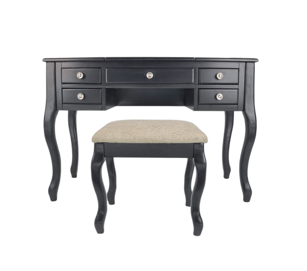 Cherub Vanity Set Featuring Stool And Mirror Black By Poundex PDX-F4146