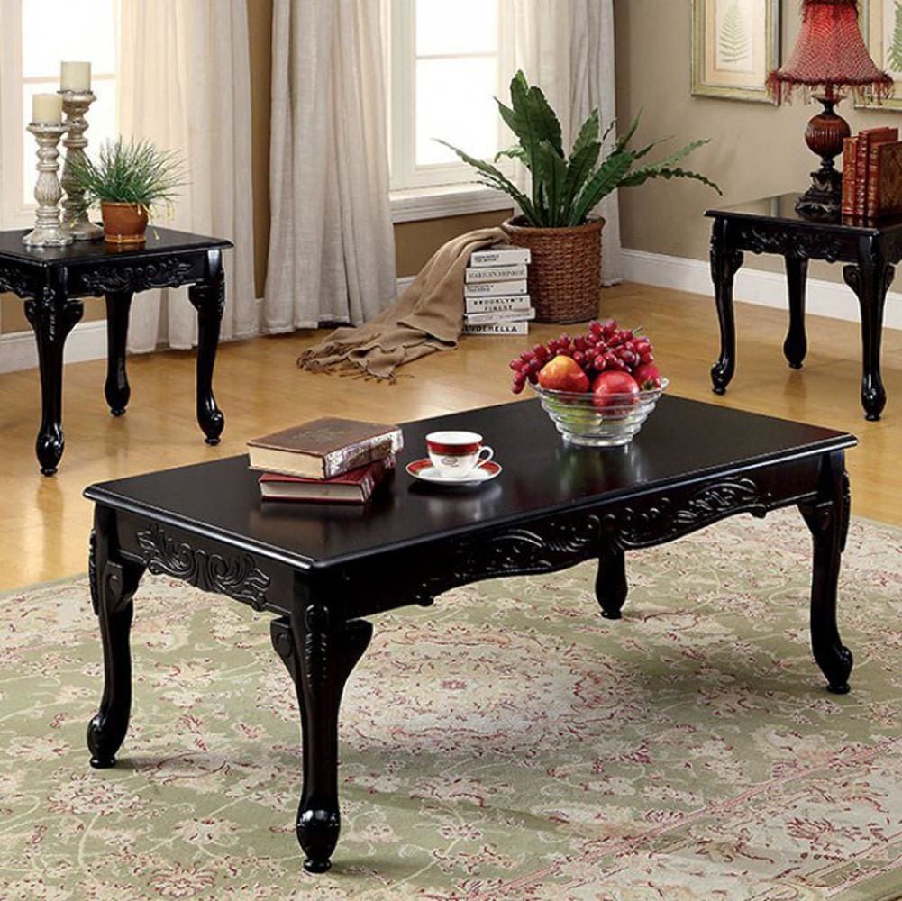 Cheshire Traditional 3 Piece TABLE SET, Black Finish By Casagear Home
