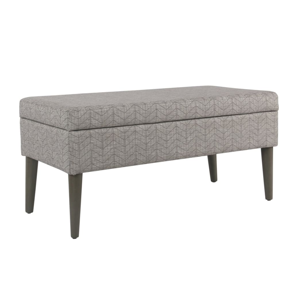 Chevron Patterned Fabric Upholstered Wooden Bench with Lift Top Storage, Gray - K8086-F2294 By Casagear Home