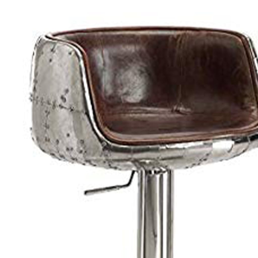 Comfy Adjustable Stool with Swivel Vintage Brown & Silver By ACME AMF-96555