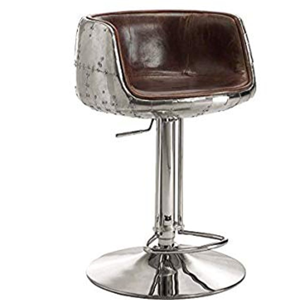 Comfy Adjustable Stool with Swivel, Vintage Brown & Silver By ACME