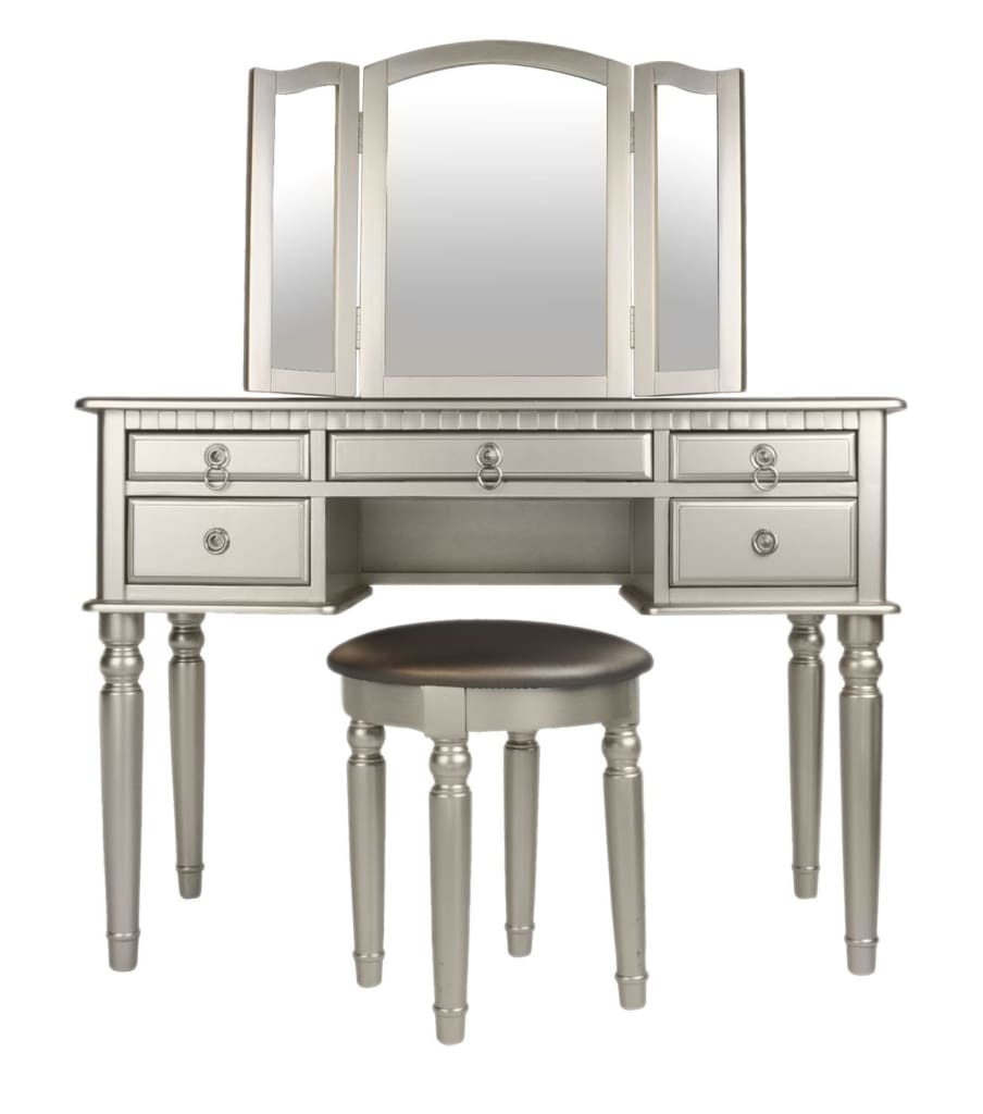 Commodious Vanity Set Featuring Stool And Mirror Silver By Poundex PDX-F4079