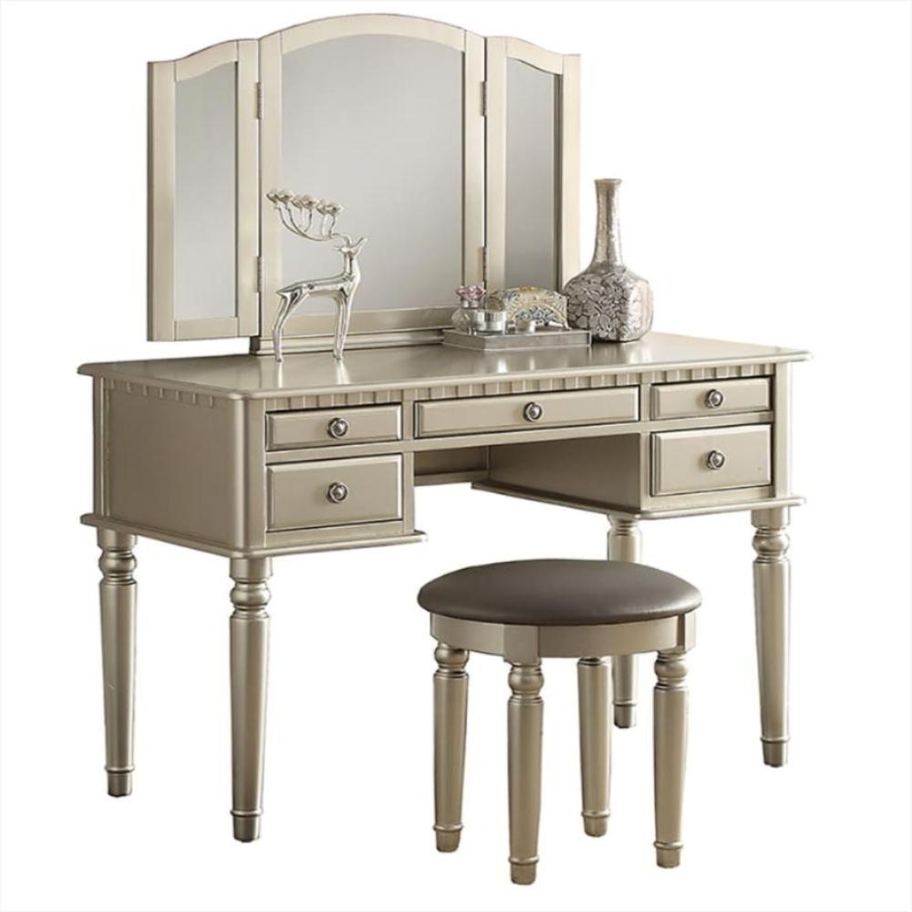 Vanity Set | Commodious Design | Stool & Mirror | Silver