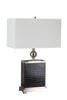 Contemporary 25-Inch Table Lamp With Textured Leather Base - Brown and Silver