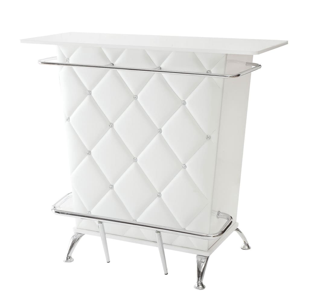 Contemporary Style Leatherette Padded Bar Table With Button Tufting, White By Casagear Home