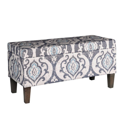 Storage Bench | Damask Patterned Fabric | Hinged Top | Multicolor | Large