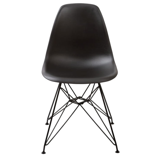 Deep Back Plastic Chair with Metal Eiffel Style Legs, Black