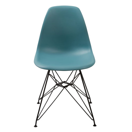 Deep Back Plastic Chair with Metal Eiffel Legs, Set of 2, Blue and Black