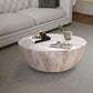 Distressed Mango Wood Coffee Table in Round Shape, Washed Light Brown By the Urban Port