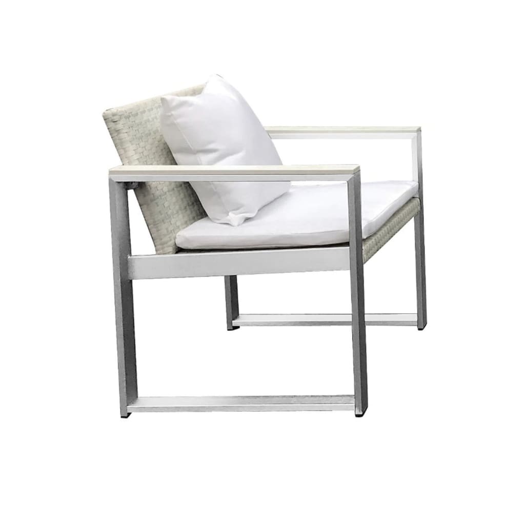 Exquisitly Handsome Anodized Aluminum Upholstered Cushioned Chair with Rattan White BM172073