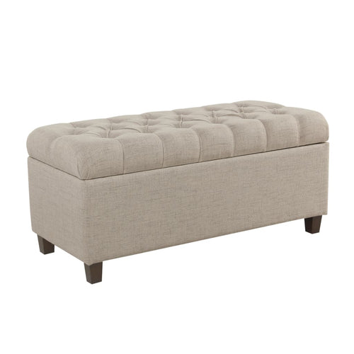 Storage Bench | Fabric Upholstered | Button Tufted | Beige Brown
