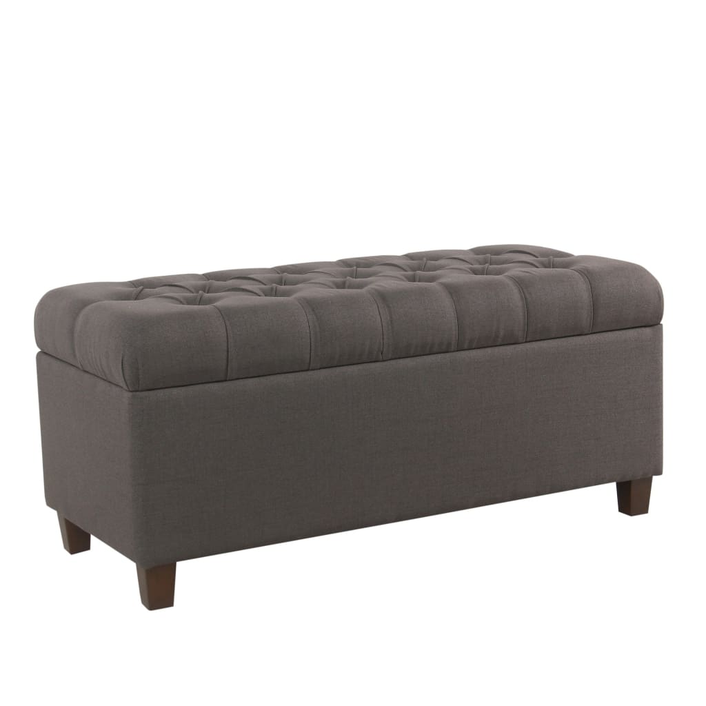 Fabric Upholstered Button Tufted Wooden Bench With Hinged Storage, Dark Gray and Brown - K6138-F2208 By Casagear Home