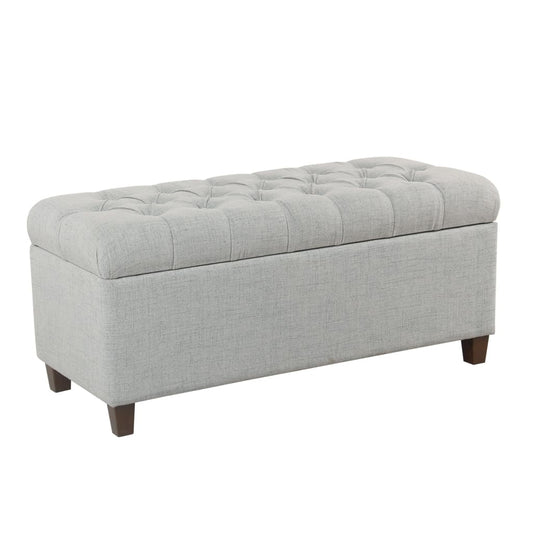 Storage Bench | Fabric Upholstered | Button Tufted | Light Gray Brown