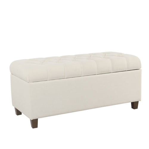 Storage Bench | Fabric Upholstered | Button Tufted | White Brown