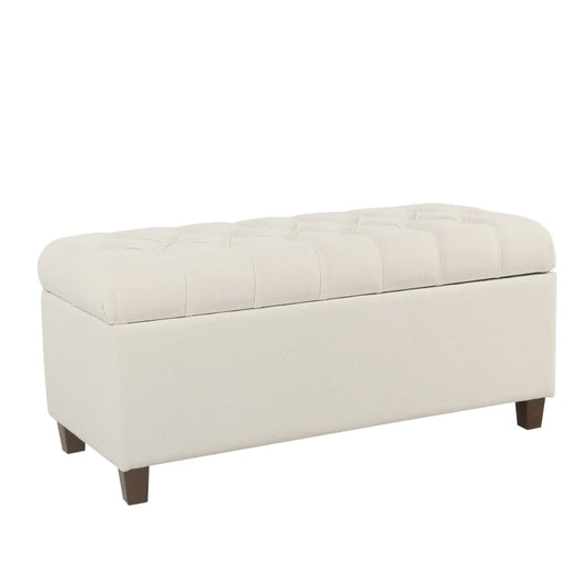 Storage Bench | Fabric Upholstered | Button Tufted | White Brown