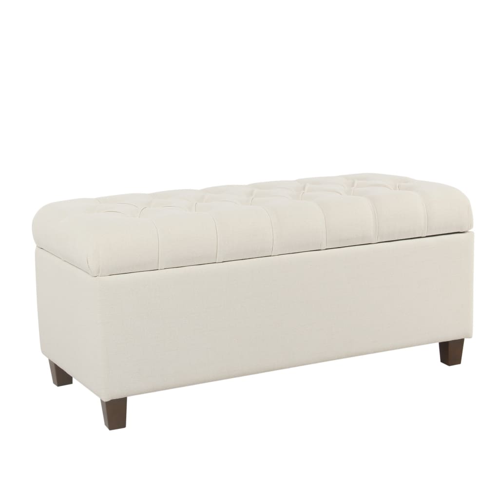Fabric Upholstered Button Tufted Wooden Bench With Hinged Storage, White and Brown - K6138-F2205 By Casagear Home