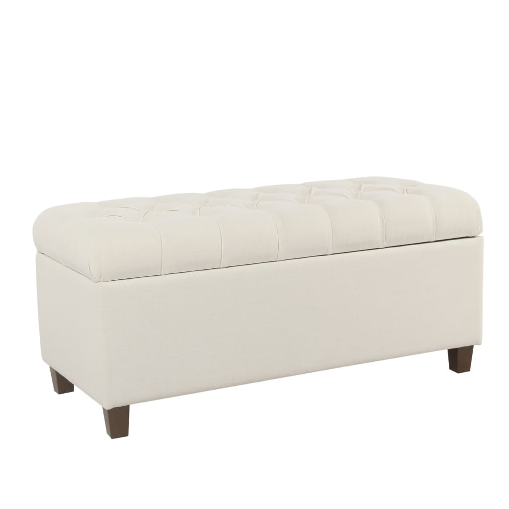 Storage Bench | Fabric Upholstered | Button Tufted | White Brown