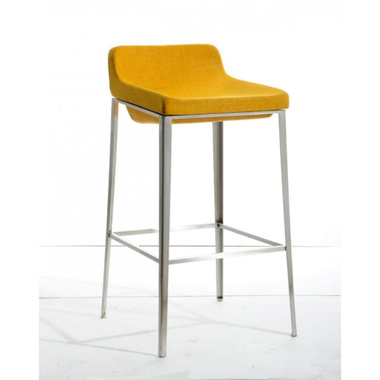 Fabric Upholstered Metal Bar Stool, Yellow and Silver